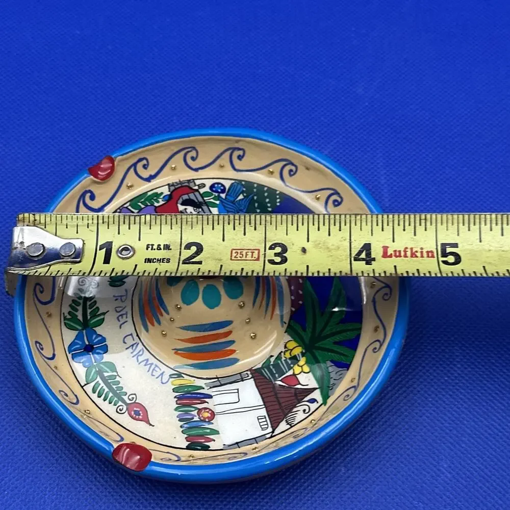 Sombrero Ashtray Clay Pottery Hand-Painted Artist Marked Mexico Colorful Hat‎